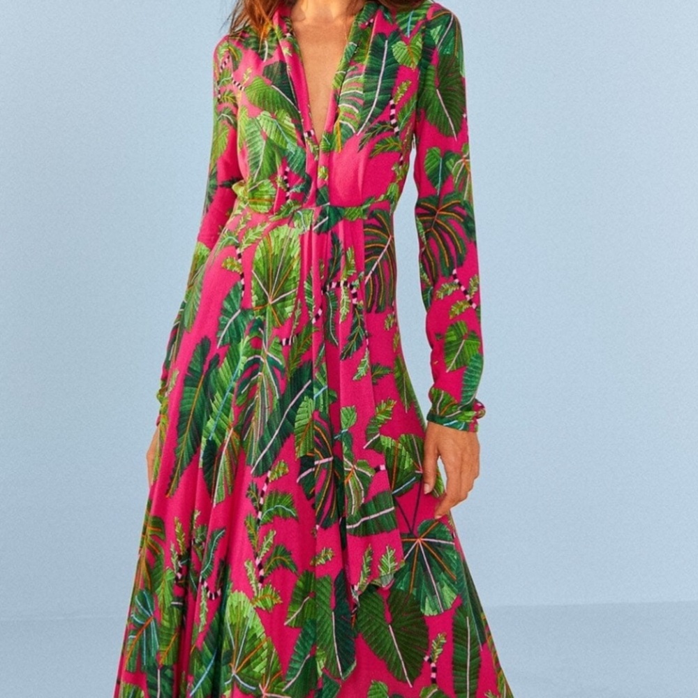 Farm Rio Pink Leaves Maxi dress sz S - Picture 5 of 14